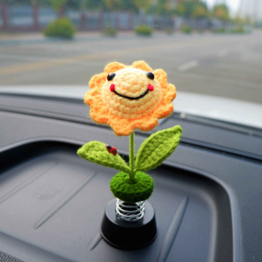 Crochet Bobblehead Car Dashboard Decor- Smiley Sun/Star