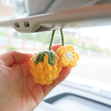 2Pcs Crochet Peach/Lemon/Pineapple Flower Car Mirror Hanging Accessories, Cute Fruit Theme Car Hanging Charm for Women, Car Interior Decor