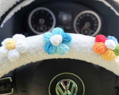 Crochet Steering Wheel Cover- Gradient Fluffy Flower