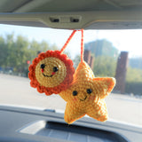 Crochet Smiley Sun & Star Car Hanging Accessories, Cute Smile Face Car Rear View Mirror Hanging Accessory for Women, Car Interior Decor Boho