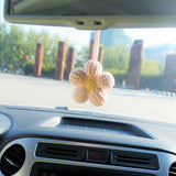 2Pcs Kawaii Waffle Flower Car Hanging Accessories, Crochet Flower Car Mirror Hanging Accessory for Women, Car Interior Decor Boho