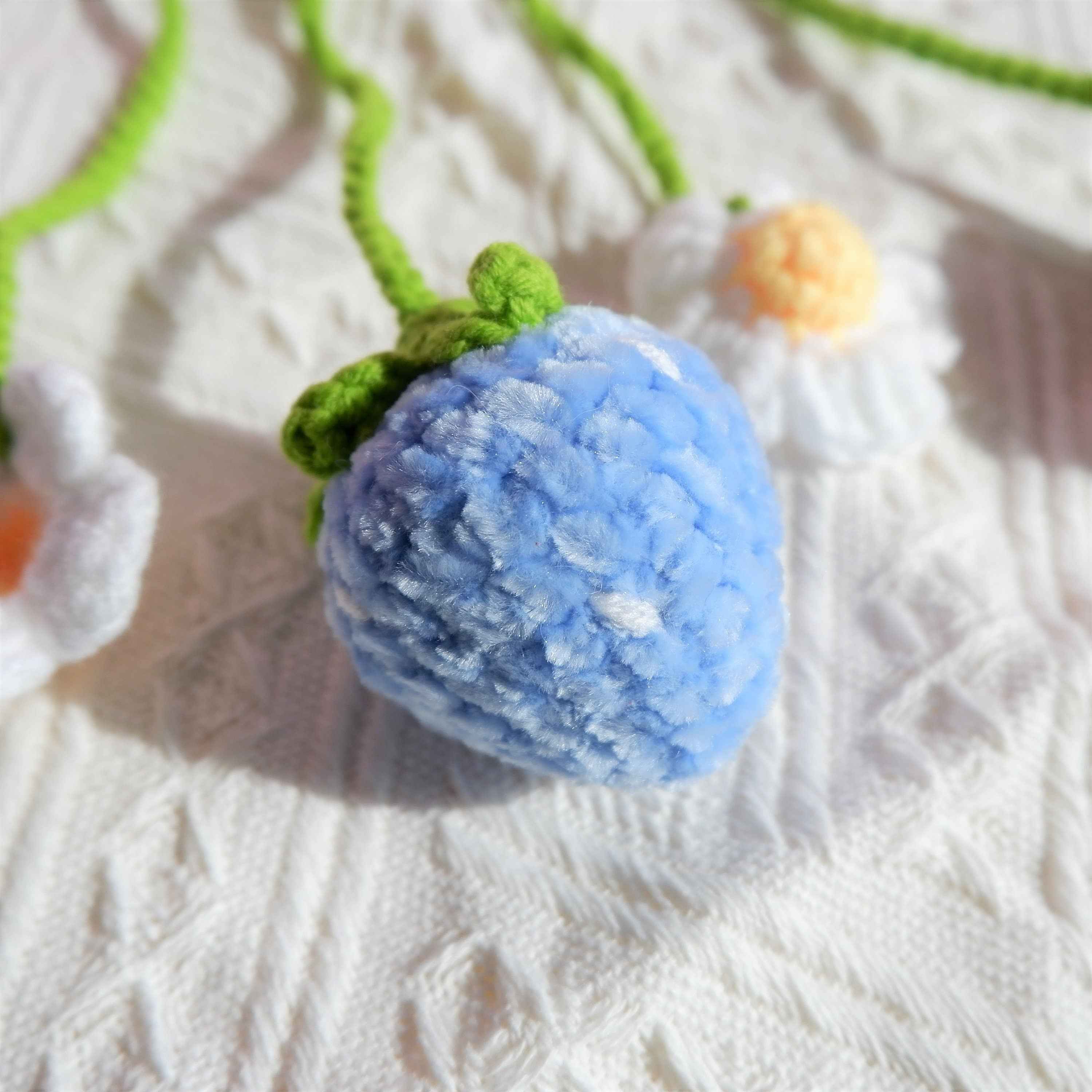 2Pcs Crochet Car Mirror Accessory- Fluffy Strawberry