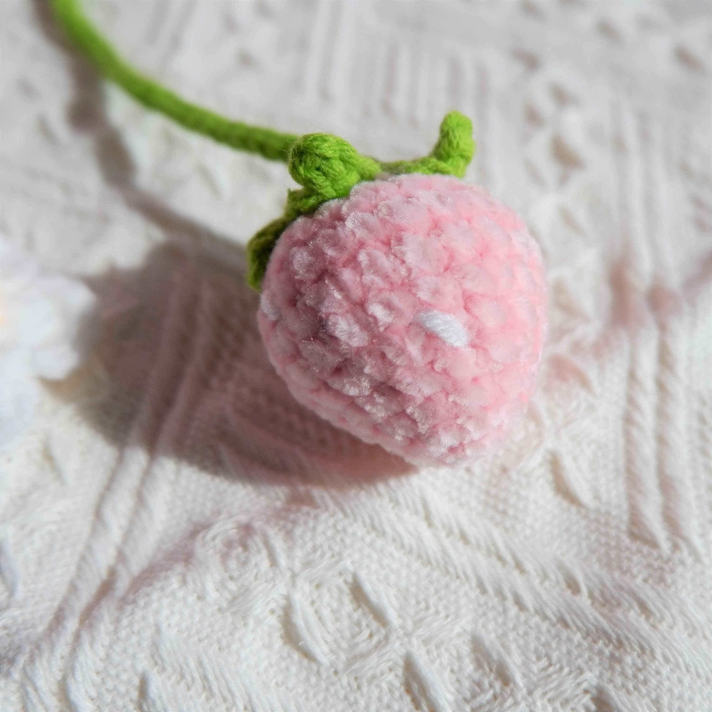 2Pcs Crochet Car Mirror Accessory- Fluffy Strawberry