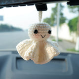 Crochet Smiley Sunny Doll Car Mirror Hanging Accessory, Cute Smiley Face Car Rear View Mirror Accessories, Car Interior Accessory for Women