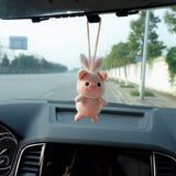 Cute Car Mirror Hanging Accessories, Crochet Piggy with Bunny Ears Car Rear View Mirror Accessory, Kawaii Car Accessory for Women/Teens