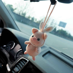 Car Mirror Hanging Accessories- Crochet Piggy with Bunny Ears