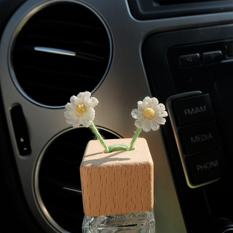 Car Vent Clip Plant, Crochet Sunflower/Rose/Daisy/Lavender/Clover Car Air Freshener, Car Diffuser Bottle, Cute Car Accessories for Women