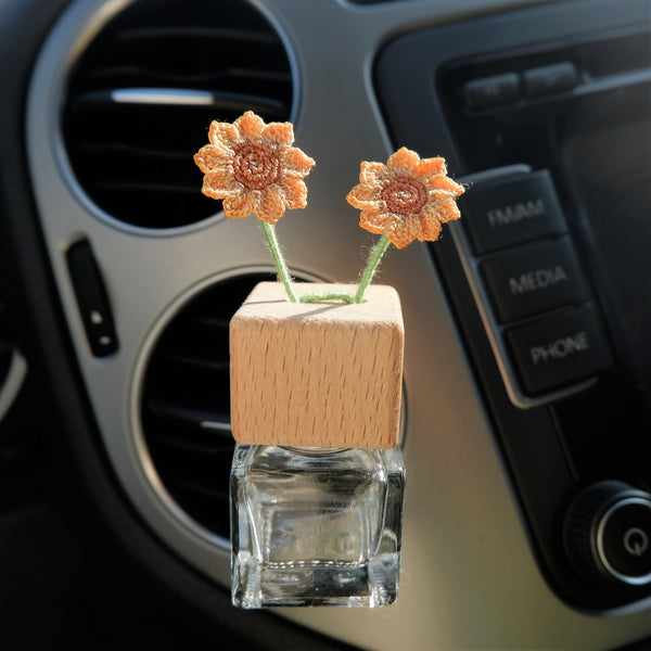 Car Vent Clip Plant, Crochet Sunflower/Rose/Daisy/Lavender/Clover Car Air Freshener, Car Diffuser Bottle, Cute Car Accessories for Women