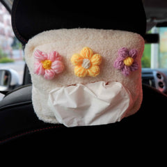 Crochet Fluffy Flower Car Tissue Box