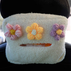Crochet Fluffy Flower Car Tissue Box