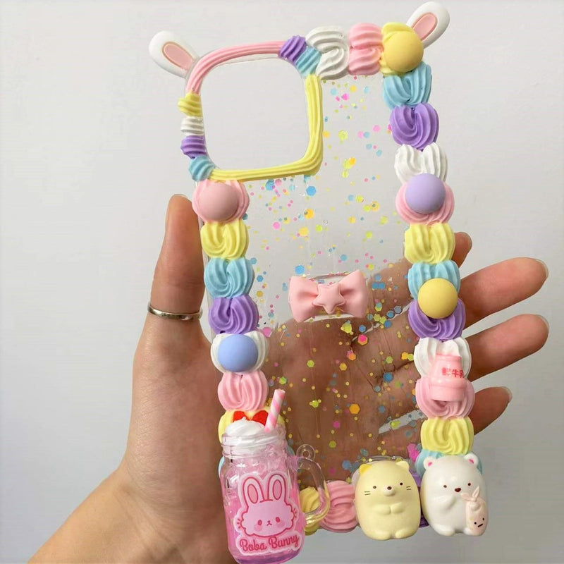 Decoden Phone Case, Bunny/Heart/Dango/Bow Phone Case, Rainbow Cream Border Whip iPhone Case, Phone Case for iPhone 11/12/13, OnePlus, Galaxy