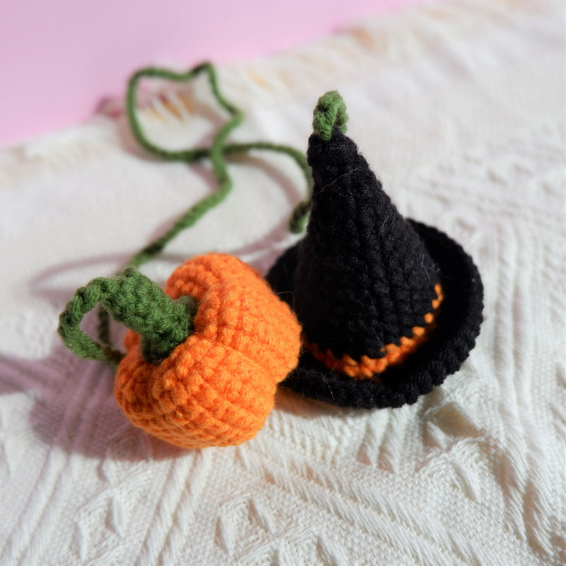 Wizard Hat & Pumpkin Car Hanging Accessory, Crochet Car Rear View Mirror Hanging Accessories for Women, Cute Car Accessories Interior