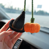 Wizard Hat & Pumpkin Car Hanging Accessory, Crochet Car Rear View Mirror Hanging Accessories for Women, Cute Car Accessories Interior