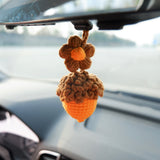 Crochet Acorn & Flower Car Mirror Hanging Accessories, Kawaii Daisy Car Rear View Mirror Accessory for Women, Cute Car Interior Accessory