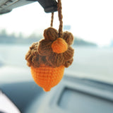 Crochet Acorn & Flower Car Mirror Hanging Accessories, Kawaii Daisy Car Rear View Mirror Accessory for Women, Cute Car Interior Accessory