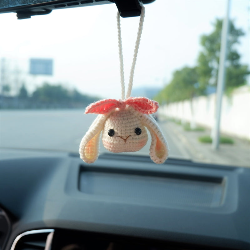 Kawaii Car Mirror Hanging Accessory, Crochet Lop Eared Bunny Car Mirror Accessory, Rear View Mirror Bunny Accessory, Cute Car Accessory