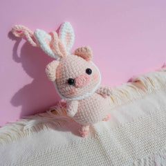 Car Mirror Hanging Accessories- Crochet Piggy with Bunny Ears
