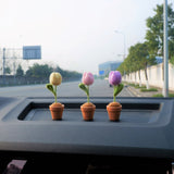 2Pcs Mini Plant Car Accessories, Crochet Tulip/Daisy Potted Car Dashboard Decor, Boho Car Accessories for Women, Car Decoration Interior