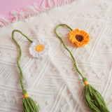 2Pcs Crochet Sunflower/Daisy Car Mirror Accessories, Hanging Tassels Car Rear View Mirror Hanging Accessory, Boho Retro Car Interior Decor