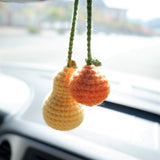 Cute Car Mirror Hanging Accessories, Crochet Pear & Orange Car Rear View Mirror Accessory, Kawaii Fruit Car Accessory for Women/Teens