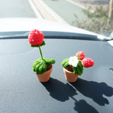 3pcs/2Pcs Mini Strawberry Car Accessories, Crochet Red/Green/Pink Strawberry Car Dashboard Decor, Boho Mini Plant Car Interior Accessory