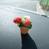 3pcs/2Pcs Mini Strawberry Car Accessories, Crochet Red/Green/Pink Strawberry Car Dashboard Decor, Boho Mini Plant Car Interior Accessory