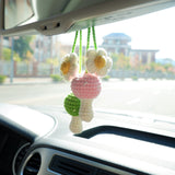 2Pcs Crochet Mushroom & Daisy Car Mirror Accessory, Cute Mushroom Car Rear View Mirror Accessories, Boho Interior Car Accessory for Women