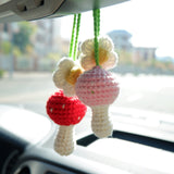 2Pcs Crochet Mushroom & Daisy Car Mirror Accessory, Cute Mushroom Car Rear View Mirror Accessories, Boho Interior Car Accessory for Women