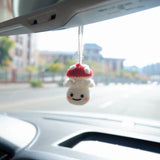 Cute Car Mirror Hanging Accessories, Crochet Milk Bottle Smiley Mushroom Doll Car Rear View Mirror Accessory, Kawaii Car Accessory for Women