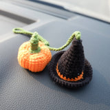 Wizard Hat & Pumpkin Car Hanging Accessory, Crochet Car Rear View Mirror Hanging Accessories for Women, Cute Car Accessories Interior