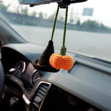 Wizard Hat & Pumpkin Car Hanging Accessory, Crochet Car Rear View Mirror Hanging Accessories for Women, Cute Car Accessories Interior