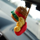 Hamburger & Chips Car Hanging Accessory, Crochet Car Mirror Hanging Accessory for Women, Car Interior Accessory, Car Charm Rear View Mirror