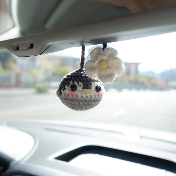 Cute Car Mirror Hanging Accessories, Crochet Fluffy Penguin/Avocado & Daisy Car Rear View Mirror Accessory, Kawaii Car Accessory for Teens