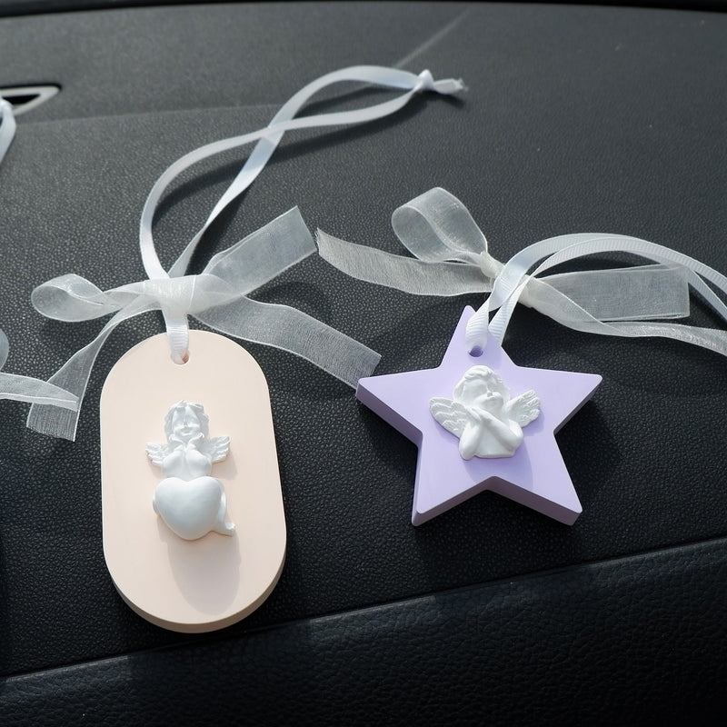 Car Mirror Accessory, Cute Little Angel Rear View Mirror Hanging Accessory, Retro Car Hanging Air Freshener, Kawaii Plaster Car Mirror Charm