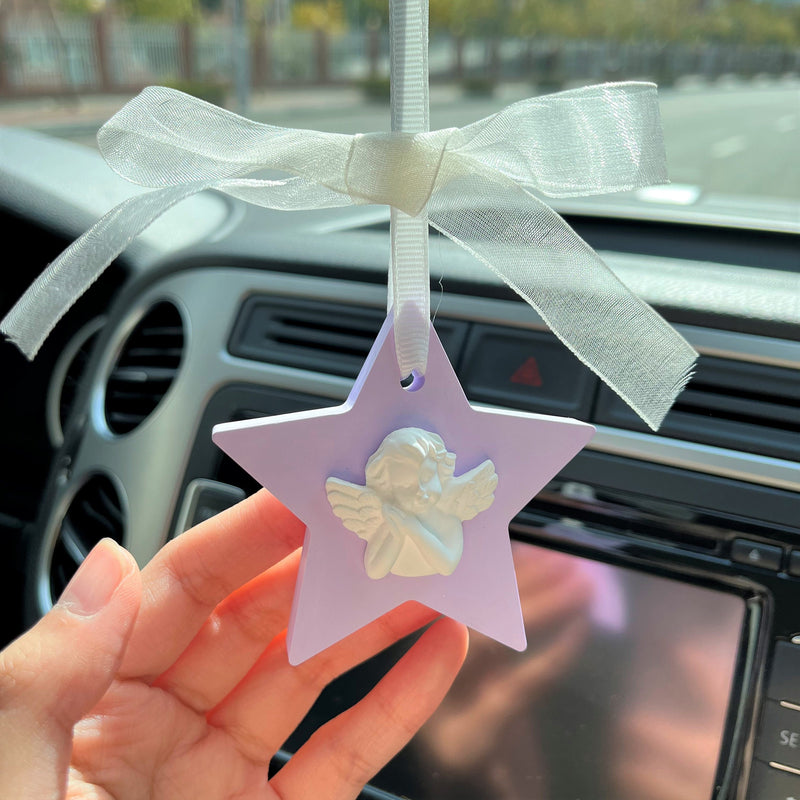 Car Mirror Accessory, Cute Little Angel Rear View Mirror Hanging Accessory, Retro Car Hanging Air Freshener, Kawaii Plaster Car Mirror Charm