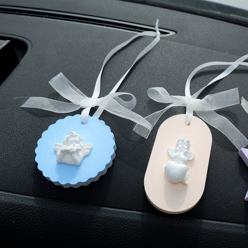 Car Mirror Accessory, Cute Little Angel Rear View Mirror Hanging Accessory, Retro Car Hanging Air Freshener, Kawaii Plaster Car Mirror Charm