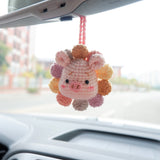 Car Mirror Hanging Charm, Crochet Rainbow Sunflower Bear/Piggy/Bunny Head Car Rear View Mirror Accessory, Kawaii Car Interior Accessory