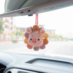 Car Mirror Hanging Charm- Crochet Rainbow Sunflower Bear/Piggy/Bunny