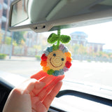 Crochet Smiley Face Sunflower Car Mirror Accessory, Cute Rainbow Sunflower Car Rear View Mirror Hanging Accessories, Car Accessory Boho