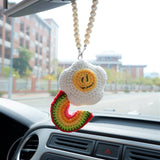 Crochet Smile Poached Egg & Rainbow Car Mirror Accessory, Cute Smiley Face Car Rear View Mirror Hanging Accessory, Car Interior Decor Boho