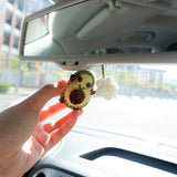 Cute Car Mirror Hanging Accessories, Crochet Fluffy Penguin/Avocado & Daisy Car Rear View Mirror Accessory, Kawaii Car Accessory for Teens