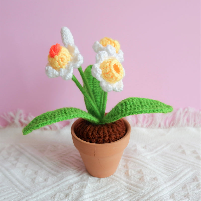 Crochet Mini Potted Plants, Rose/Daffodil/Pumpkin Car Dashboard Decor, Kawaii Car Accessory, Work from Home Gift, Office Desk Accessories