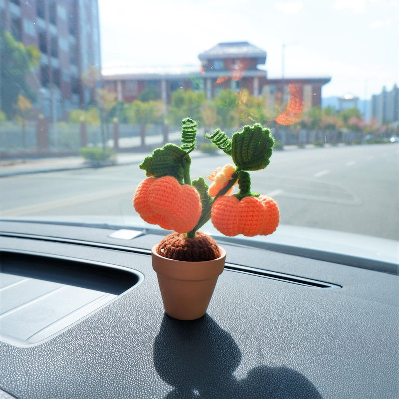 Crochet Mini Potted Plants, Rose/Daffodil/Pumpkin Car Dashboard Decor, Kawaii Car Accessory, Work from Home Gift, Office Desk Accessories