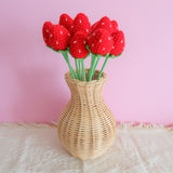 Crochet Strawberry & Daisy Bouquet, Red Strawberry Bunch, Crochet Floral Arrangements, Knitted Everlasting Flower, Office Desk Decor