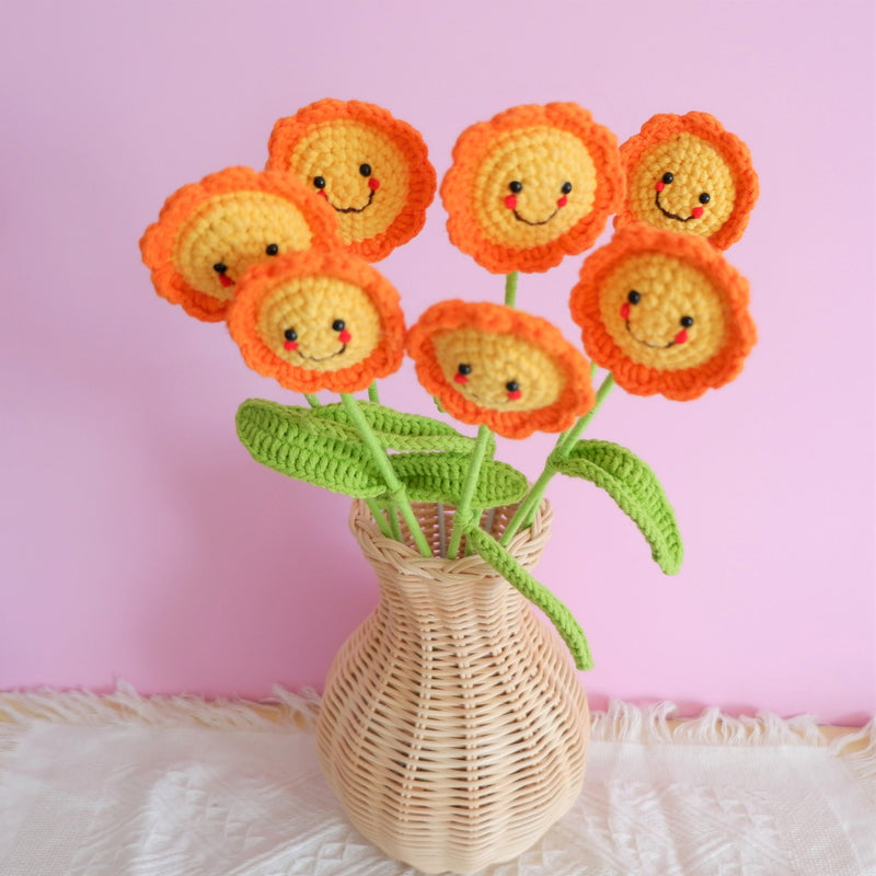 Crochet Flower Bouquet, Smiley Sun Bunch, Crochet Floral Arrangements, Knitted Everlasting Flower, Housewarming Gifts, Mothers Day Gifts