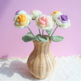 Crochet Roses Bouquet, Gradient Flower Bunch, Crochet Floral Arrangements, Knitted Everlasting Flower, Gift for Her, Mothers Day Gift