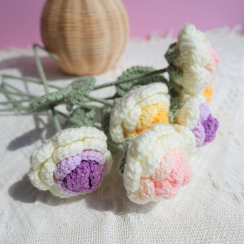 Crochet Roses Bouquet, Gradient Flower Bunch, Crochet Floral Arrangements, Knitted Everlasting Flower, Gift for Her, Mothers Day Gift