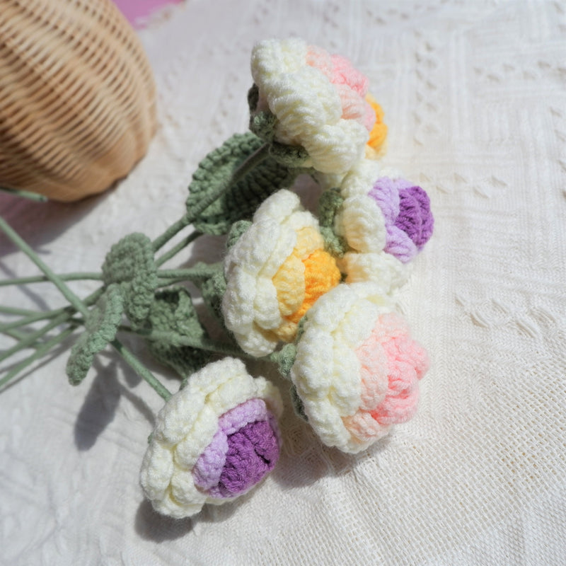 Crochet Roses Bouquet, Gradient Flower Bunch, Crochet Floral Arrangements, Knitted Everlasting Flower, Gift for Her, Mothers Day Gift