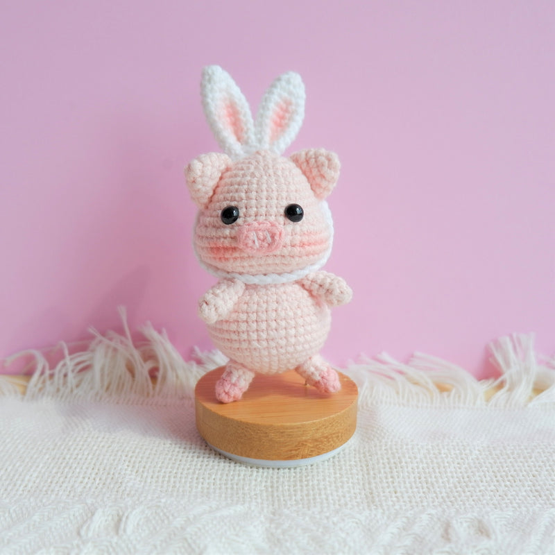 Crochet Piggy Car Dashboard Decor, Piggy with Bunny Ears Car Dashboard Accessory, Kawaii Car Interior Accessory  for Women, Gift for Her