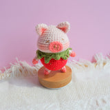 Crochet Piggy Car Dashboard Decor, Strawberry Piggy Car Dashboard Accessory, Kawaii Car Interior Accessory for Women, Boho Animal Car Decor